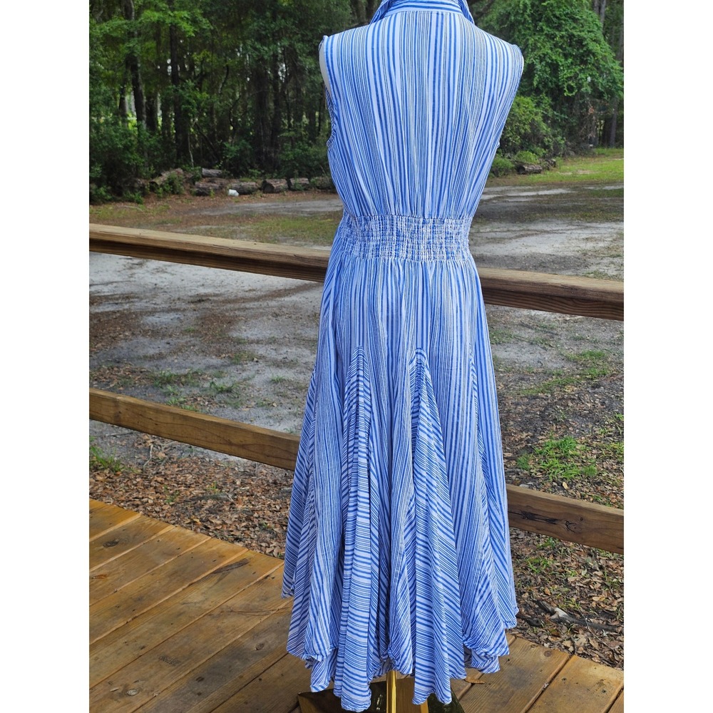Philosophy Republic Clothing Blue Striped Asymmetrical Boho Midi Dress Medium - Picture 7 of 10